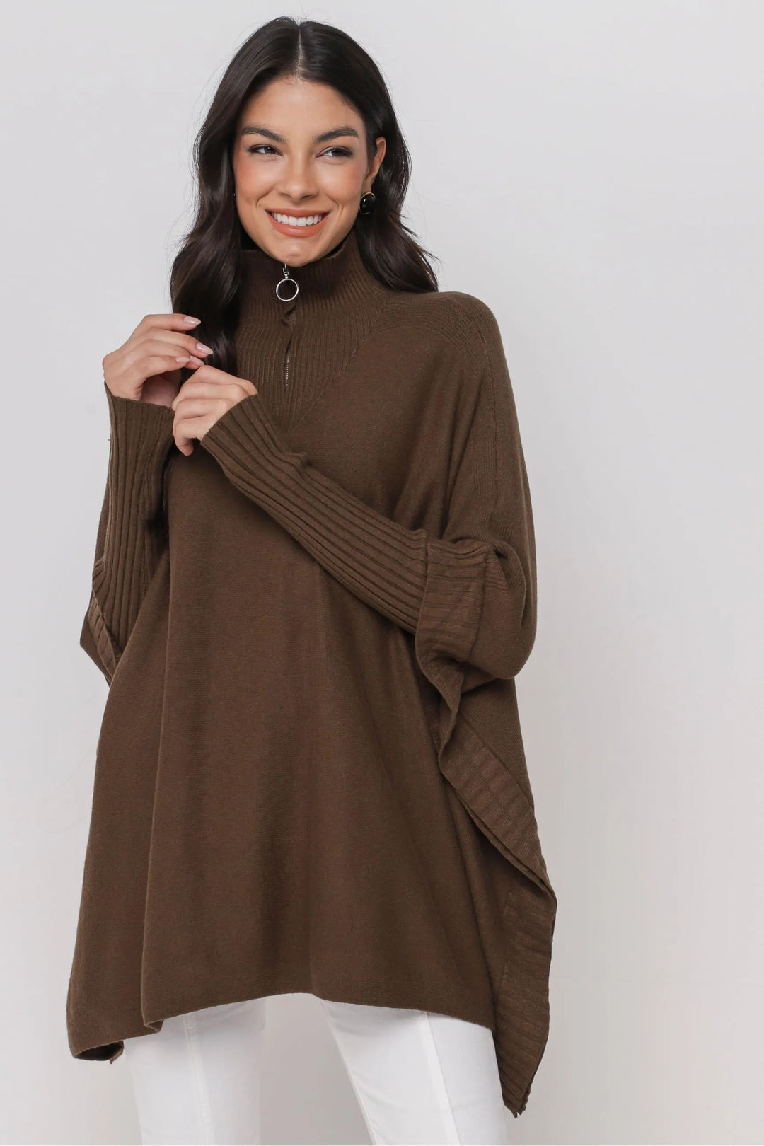 Sanna - Strik poncho brun - One Size