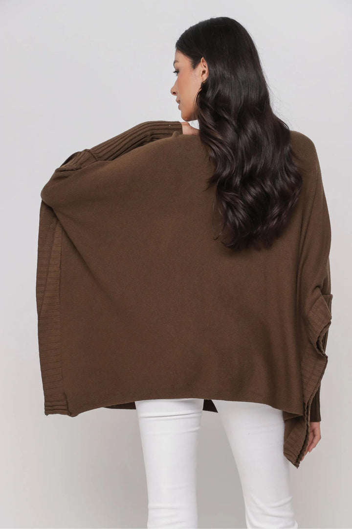 Sanna - Strik poncho brun - One Size