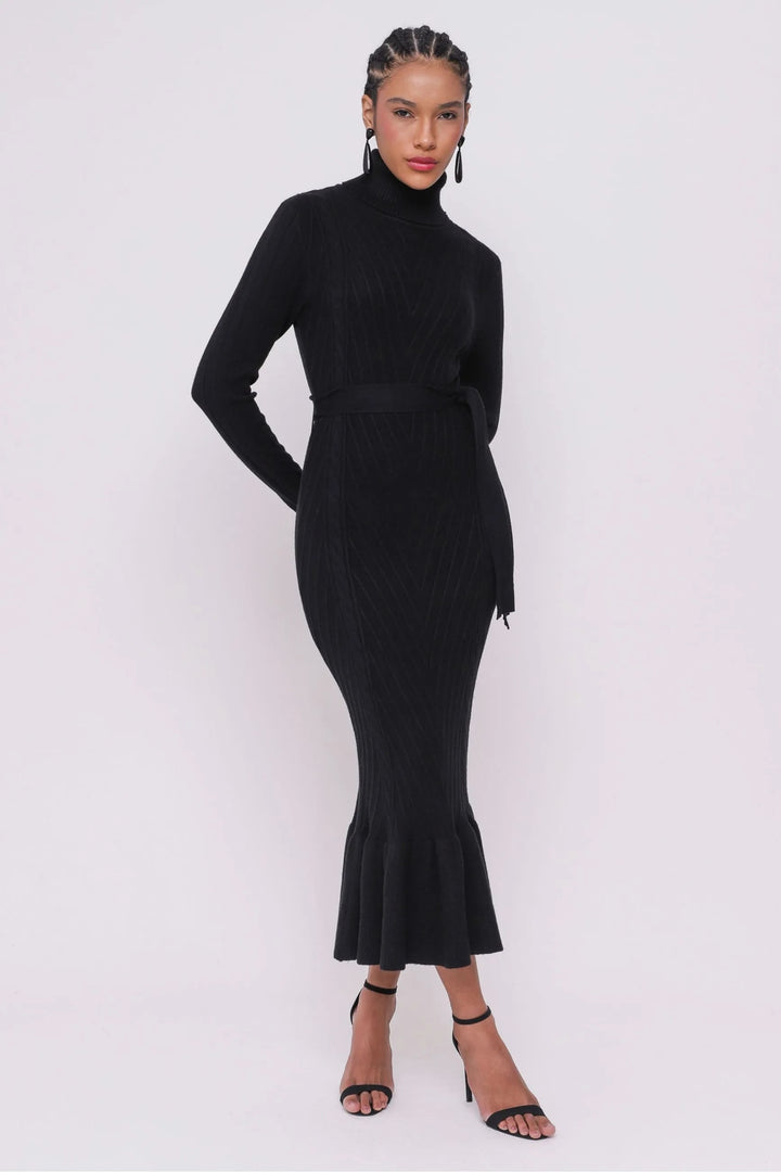 Lena - long knit dress - black